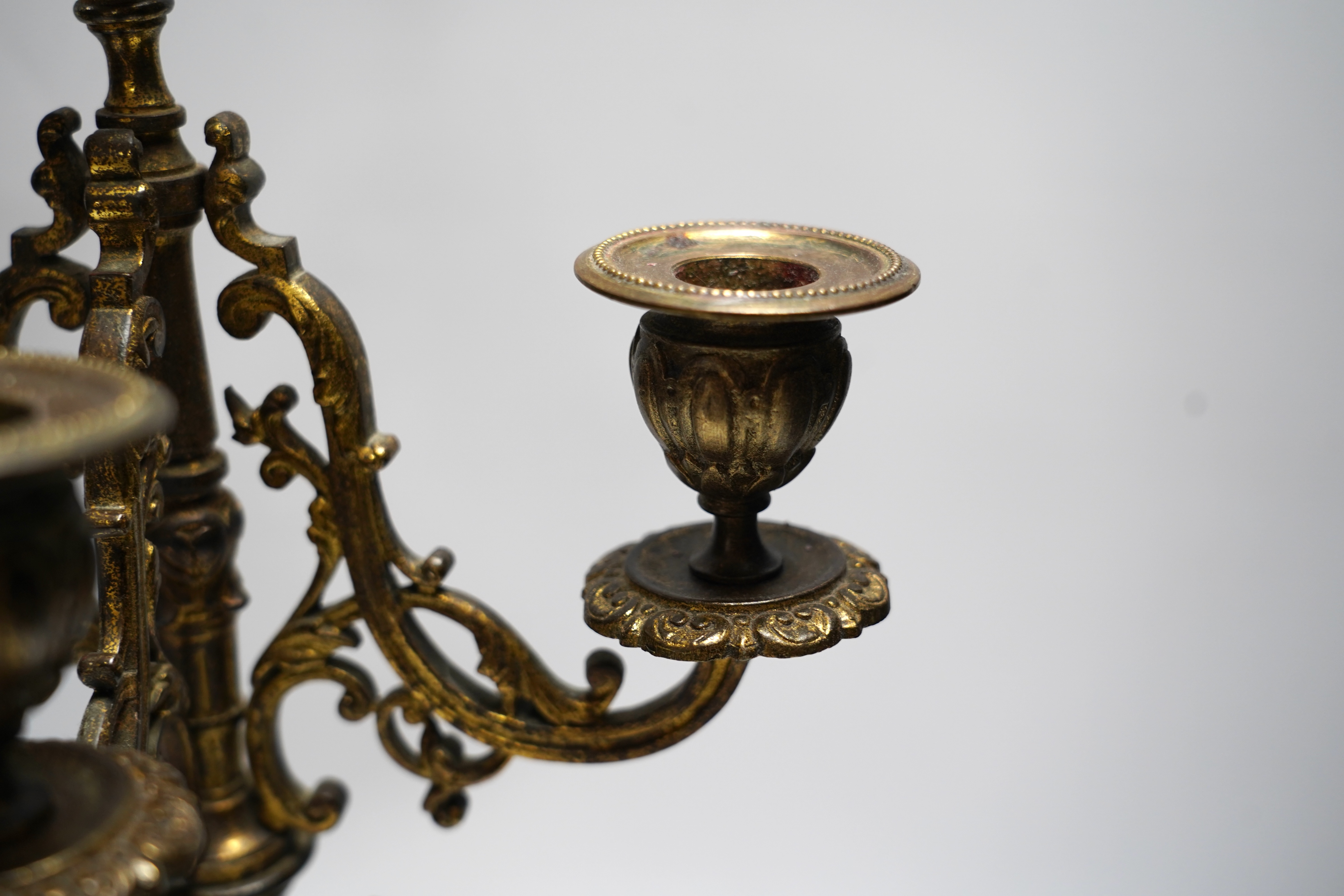 A pair of Victorian gilt brass candelabra, 51cm high